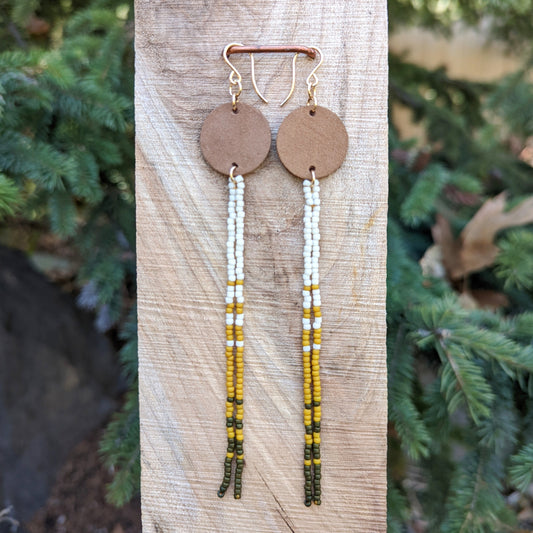 Larch Pine Leather Accented XL Long Fringe Earrings